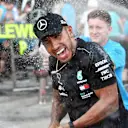 Lewis Hamilton, Mercedes AMG F1 celebrates with the team and the champagne at Formula One World Championship, Rd17, Japanese Grand Prix, Race, Suzuka, Japan, Sunday 7 October 2018.