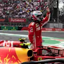 Kimi Raikkonen, Ferrari SF71H celebrates in Parc Ferme at Formula One World Championship, Rd19, Mexican Grand Prix, Race, Circuit Hermanos Rodriguez, Mexico City, Mexico, Sunday 28 October 2018.