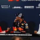 Sebastian Vettel (GER) Ferrari, Daniel Ricciardo (AUS) Red Bull Racing and Lewis Hamilton (GBR) Mercedes-AMG F1 in the Press Conference at Formula One World Championship, Rd6, Monaco Grand Prix, Qualifying, Monte-Carlo, Monaco, Saturday 26 May 2018. © Manuel Goria/Sutton Images