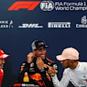 Vettel (GER) Ferrari, Ricciardo (AUS) Red Bull Racing and Hamilton (GBR) Mercedes-AMG F1 in the Press Conference at F1 World Championship, Rd6, Monaco Grand Prix, Qualifying, Monte-Carlo, Monaco, Saturday 26 May 2018. © Manuel Goria/Sutton Images