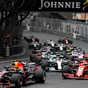 Daniel Ricciardo (AUS) Red Bull Racing RB14 leads Sebastian Vettel (GER) Ferrari SF-71H at the start of the race at Formula One World Championship, Rd6, Monaco Grand Prix, Race, Monte-Carlo, Monaco, Sunday 27 May 2018. © Glenn Dunbar/LAT/Sutton Images