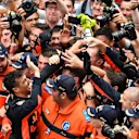 Race winner Daniel Ricciardo (AUS) Red Bull Racing celebrates with the team in parc ferme at Formula One World Championship, Rd6, Monaco Grand Prix, Race, Monte-Carlo, Monaco, Sunday 27 May 2018. © Mark Sutton/Sutton Images