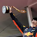 Race winner Daniel Ricciardo (AUS) Red Bull Racing celebrates on the podium with the trophy at Formula One World Championship, Rd6, Monaco Grand Prix, Race, Monte-Carlo, Monaco, Sunday 27 May 2018. © Manuel Goria/Sutton Images