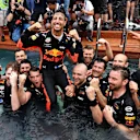 Race winner Daniel Ricciardo (AUS) Red Bull Racing celebrates with the team in the Red Bull Energy Station swimming pool at Formula One World Championship, Rd6, Monaco Grand Prix, Race, Monte-Carlo, Monaco, Sunday 27 May 2018. © Mark Sutton/Sutton Images