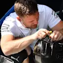 Mercedes AMG F1 mechanic works on Mercedes-AMG F1 W09 EQ Power+ front wheel hub at Formula One World Championship, Rd6, Monaco Grand Prix, Practice, Monte-Carlo, Monaco, Thursday 24 May 2018. © Mark Sutton/Sutton Images