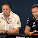 Zak Brown (USA) McLaren Racing CEO and Christian Horner (GBR) Red Bull Racing Team Principal in the Press Conference at Formula One World Championship, Rd6, Monaco Grand Prix, Practice, Monte-Carlo, Monaco, Thursday 24 May 2018. © Manuel Goria/Sutton Imag