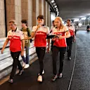 Charles Leclerc (MON) Alfa Romeo Sauber F1 Team walks the track through the tunnel with Xevi Pujolar (ESP) Alfa Romeo Sauber F1 Team Head of Track Engineering and Ruth Buscombe (GBR) Alfa Romeo Sauber F1 Team Race Strategist at Formula One World Championship, Rd6, Monaco Grand Prix, Preparations, Monte-Carlo, Monaco, Wednesday 23 May 2018. © Mark Sutton/Sutton Images