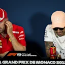 Sebastian Vettel (GER) Ferrari and Lewis Hamilton (GBR) Mercedes-AMG F1 in the Press Conference at Formula One World Championship, Rd6, Monaco Grand Prix, Preparations, Monte-Carlo, Monaco, Wednesday 23 May 2018. © Manuel Goria/Sutton Images