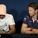 Lewis Hamilton (GBR) Mercedes-AMG F1 and Romain Grosjean (FRA) Haas F1 in the Press Conference at Formula One World Championship, Rd6, Monaco Grand Prix, Preparations, Monte-Carlo, Monaco, Wednesday 23 May 2018. © Manuel Goria/Sutton Images