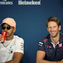 Lewis Hamilton (GBR) Mercedes-AMG F1 and Romain Grosjean (FRA) Haas F1 in the Press Conference at Formula One World Championship, Rd6, Monaco Grand Prix, Preparations, Monte-Carlo, Monaco, Wednesday 23 May 2018. © Manuel Goria/Sutton Images