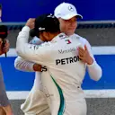 Valtteri Bottas, Mercedes AMG F1 and Lewis Hamilton, Mercedes AMG F1 celebrate in parc ferme at Formula One World Championship, Rd16, Russian Grand Prix, Qualifying, Sochi Autodrom, Sochi, Krasnodar Krai, Russia, Saturday 29 September 2018.
