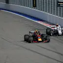 Max Verstappen, Red Bull Racing RB14 and Charles Leclerc, Alfa Romeo Sauber C37 at Formula One World Championship, Rd16, Russian Grand Prix, Race, Sochi Autodrom, Sochi, Krasnodar Krai, Russia, Sunday 30 September 2018.