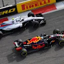 Daniel Ricciardo, Red Bull Racing RB14 and Sergey Sirotkin, Williams FW41 battle at Formula One World Championship, Rd16, Russian Grand Prix, Race, Sochi Autodrom, Sochi, Krasnodar Krai, Russia, Sunday 30 September 2018.