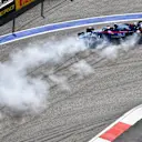 Brendon Hartley, Scuderia Toro Rosso STR13 spins at Formula One World Championship, Rd16, Russian Grand Prix, Race, Sochi Autodrom, Sochi, Krasnodar Krai, Russia, Sunday 30 September 2018.