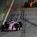 Sergio Perez, Racing Point Force India VJM11 and Fernando Alonso, McLaren MCL33 at Formula One World Championship, Rd15, Singapore Grand Prix, Qualifying, Marina Bay Circuit, Singapore, Saturday 15 September 2018.