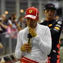 Sebastian Vettel, Ferrari celebrates in parc ferme at Formula One World Championship, Rd15, Singapore Grand Prix, Qualifying, Marina Bay Circuit, Singapore, Saturday 15 September 2018.