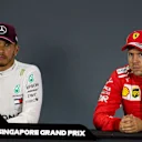 Lewis Hamilton, Mercedes AMG F1 and Sebastian Vettel, Ferrari in the Press Conference at Formula One World Championship, Rd15, Singapore Grand Prix, Qualifying, Marina Bay Circuit, Singapore, Saturday 15 September 2018.