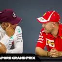 Lewis Hamilton, Mercedes AMG F1 and Sebastian Vettel, Ferrari in the Press Conference at Formula One World Championship, Rd15, Singapore Grand Prix, Race, Marina Bay Circuit, Singapore, Sunday 16 September 2018.