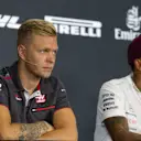 Kevin Magnussen, Haas F1 Team and Lewis Hamilton, Mercedes AMG F1 in Press Conference at Formula
