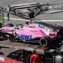 The recovered car of Sergio Perez (MEX) Force India VJM11 at Formula One World Championship, Rd5, Spanish Grand Prix, Practice, Barcelona, Spain, Friday 11 May 2018. © Mark Sutton/Sutton Images