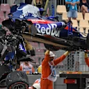 The crashed car of Brendon Hartley (NZL) Scuderia Toro Rosso STR13 is recovered in FP3 at Formula One World Championship, Rd5, Spanish Grand Prix, Qualifying, Barcelona, Spain, Saturday 12 May 2018. © Mark Sutton/Sutton Images