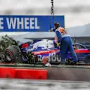The crashed car of Brendon Hartley (NZL) Scuderia Toro Rosso STR13 is recovered after FP3 at Formula One World Championship, Rd5, Spanish Grand Prix, Qualifying, Barcelona, Spain, Saturday 12 May 2018. © Manuel Goria/Sutton Images