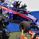 The crashed car of Brendon Hartley (NZL) Scuderia Toro Rosso is recovered in FP3 at Formula One World Championship, Rd5, Spanish Grand Prix, Qualifying, Barcelona, Spain, Saturday 12 May 2018. © Jerry Andre/Sutton Images