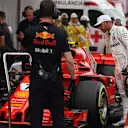 Pole sitter Lewis Hamilton (GBR) Mercedes-AMG F1 looks the the Ferrari SF-71H at Formula One World Championship, Rd5, Spanish Grand Prix, Qualifying, Barcelona, Spain, Saturday 12 May 2018. © Mark Sutton/Sutton Images