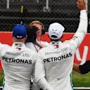 Pole sitter Lewis Hamilton (GBR) Mercedes-AMG F1 and Valtteri Bottas (FIN) Mercedes-AMG F1 celebrate in parc ferme at Formula One World Championship, Rd5, Spanish Grand Prix, Qualifying, Barcelona, Spain, Saturday 12 May 2018. © Mark Sutton/Sutton Images