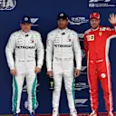(L to R): Valtteri Bottas (FIN) Mercedes-AMG F1,pole sitter Lewis Hamilton (GBR) Mercedes-AMG F1 and Sebastian Vettel (GER) Ferrari celebrate in parc ferme at Formula One World Championship, Rd5, Spanish Grand Prix, Qualifying, Barcelona, Spain, Saturday 12 May 2018. © Jerry Andre/Sutton Images