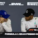 Valtteri Bottas (FIN) Mercedes-AMG F1 and Lewis Hamilton (GBR) Mercedes-AMG F1 in the Press Conference at Formula One World Championship, Rd5, Spanish Grand Prix, Qualifying, Barcelona, Spain, Saturday 12 May 2018. © Manuel Goria/Sutton Images