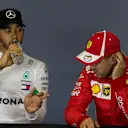 Lewis Hamilton (GBR) Mercedes-AMG F1 and Sebastian Vettel (GER) Ferrari in the Press Conference at Formula One World Championship, Rd5, Spanish Grand Prix, Qualifying, Barcelona, Spain, Saturday 12 May 2018. © Manuel Goria/Sutton Images