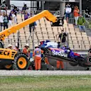 The crashed car of Brendon Hartley (NZL) Scuderia Toro Rosso STR13 is recovered in FP3 at Formula One World Championship, Rd5, Spanish Grand Prix, Qualifying, Barcelona, Spain, Saturday 12 May 2018. © Mark Sutton/Sutton Images
