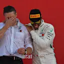 Peter Bonnington (GBR) Mercedes AMG F1 Race Engineer celebrates on the podium with Lewis Hamilton (GBR) Mercedes-AMG F1 at Formula One World Championship, Rd5, Spanish Grand Prix, Race, Barcelona, Spain, Sunday 13 May 2018. © Mark Sutton/Sutton Images