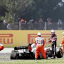Romain Grosjean (FRA) Haas VF-18 crashed on lap one at Formula One World Championship, Rd5, Spanish Grand Prix, Race, Barcelona, Spain, Sunday 13 May 2018. © Zak Mauger/LAT/Sutton Images