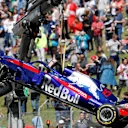 The crashed car of Pierre Gasly (FRA) Scuderia Toro Rosso STR13 is recovered at Formula One World Championship, Rd5, Spanish Grand Prix, Race, Barcelona, Spain, Sunday 13 May 2018. © Zak Mauger/LAT/Sutton Images