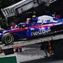 The crashed car of race retiree Pierre Gasly (FRA) Scuderia Toro Rosso STR13 at Formula One World Championship, Rd5, Spanish Grand Prix, Race, Barcelona, Spain, Sunday 13 May 2018. © Jerry Andre/Sutton Images