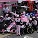 Esteban Ocon (FRA) Force India VJM11 pit stop at Formula One World Championship, Rd5, Spanish Grand Prix, Race, Barcelona, Spain, Sunday 13 May 2018. © Jerry Andre/Sutton Images