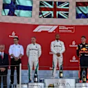 (L to R): Bonnington (GBR) Mercedes AMG F1 Race Engineer, Valtteri Bottas (FIN) Mercedes-AMG F1, Lewis Hamilton (GBR) Mercedes-AMG F1 and Max Verstappen (NED) Red Bull Racing on the podium at Formula One World Championship, Rd5, Spanish Grand Prix, Race, Barcelona, Spain, Sunday 13 May 2018. © Mark Sutton/Sutton Images