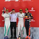 (L to R): Bonnington (GBR) Mercedes AMG F1 Race Engineer, Valtteri Bottas (FIN) Mercedes-AMG F1, Lewis Hamilton (GBR) Mercedes-AMG F1 and Max Verstappen (NED) Red Bull Racing celebrate on the podium at Formula One World Championship, Rd5, Spanish Grand Prix, Race, Barcelona, Spain, Sunday 13 May 2018. © Jerry Andre/Sutton Images