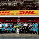 Race winner Lewis Hamilton (GBR) Mercedes-AMG F1 and Valtteri Bottas (FIN) Mercedes-AMG F1 celebrate with the team at Formula One World Championship, Rd5, Spanish Grand Prix, Race, Barcelona, Spain, Sunday 13 May 2018. © Sam Bloxham/LAT/Sutton Images