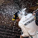 Race winner Lewis Hamilton (GBR) Mercedes-AMG F1 and Max Verstappen (NED) Red Bull Racing celebrate on the podium with the champagne at Formula One World Championship, Rd5, Spanish Grand Prix, Race, Barcelona, Spain, Sunday 13 May 2018. © Manuel Goria/Sutton Images
