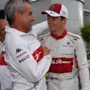 Charles Leclerc (MON) Alfa Romeo Sauber F1 Team celebrates tenth place with Beat Zehnder (SUI) Alfa Romeo Sauber F1 Team Manager at Formula One World Championship, Rd5, Spanish Grand Prix, Race, Barcelona, Spain, Sunday 13 May 2018. © Mark Sutton/Sutton Images