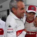 Charles Leclerc (MON) Alfa Romeo Sauber F1 Team celebrates tenth place with Beat Zehnder (SUI) Alfa Romeo Sauber F1 Team Manager at F1 World Championship, Rd5, Spanish Grand Prix, Race, Barcelona, Spain, Sunday 13 May 2018. © Mark Sutton/Sutton Images