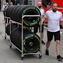 McLaren mechanic and Pirelli tyres at Formula One World Championship, Rd5, Spanish Grand Prix, Preparations, Barcelona, Spain, Thursday 10 May 2018. © Mark Sutton/Sutton Images