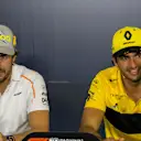 Fernando Alonso (ESP) McLaren and Carlos Sainz jr (ESP) Renault Sport F1 Team in the Press Conference at Formula One World Championship, Rd5, Spanish Grand Prix, Preparations, Barcelona, Spain, Thursday 10 May 2018. © Manuel Goria/Sutton Images