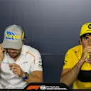 Fernando Alonso (ESP) McLaren and Carlos Sainz jr (ESP) Renault Sport F1 Team in the Press Conference at Formula One World Championship, Rd5, Spanish Grand Prix, Preparations, Barcelona, Spain, Thursday 10 May 2018. © Manuel Goria/Sutton Images