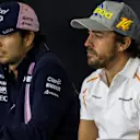 Sergio Perez (MEX) Force India and Fernando Alonso (ESP) McLaren in the Press Conference at Formula One World Championship, Rd5, Spanish Grand Prix, Preparations, Barcelona, Spain, Thursday 10 May 2018. © Manuel Goria/Sutton Images