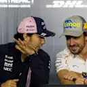 Sergio Perez (MEX) Force India and Fernando Alonso (ESP) McLaren in the Press Conference at Formula One World Championship, Rd5, Spanish Grand Prix, Preparations, Barcelona, Spain, Thursday 10 May 2018. © Manuel Goria/Sutton Images