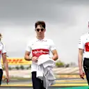 Charles Leclerc (MON) Alfa Romeo Sauber F1 Team with Ruth Buscombe (GBR) Alfa Romeo Sauber F1 Team Race Strategist at Formula One World Championship, Rd5, Spanish Grand Prix, Preparations, Barcelona, Spain, Thursday 10 May 2018. © Mark Sutton/Sutton Images